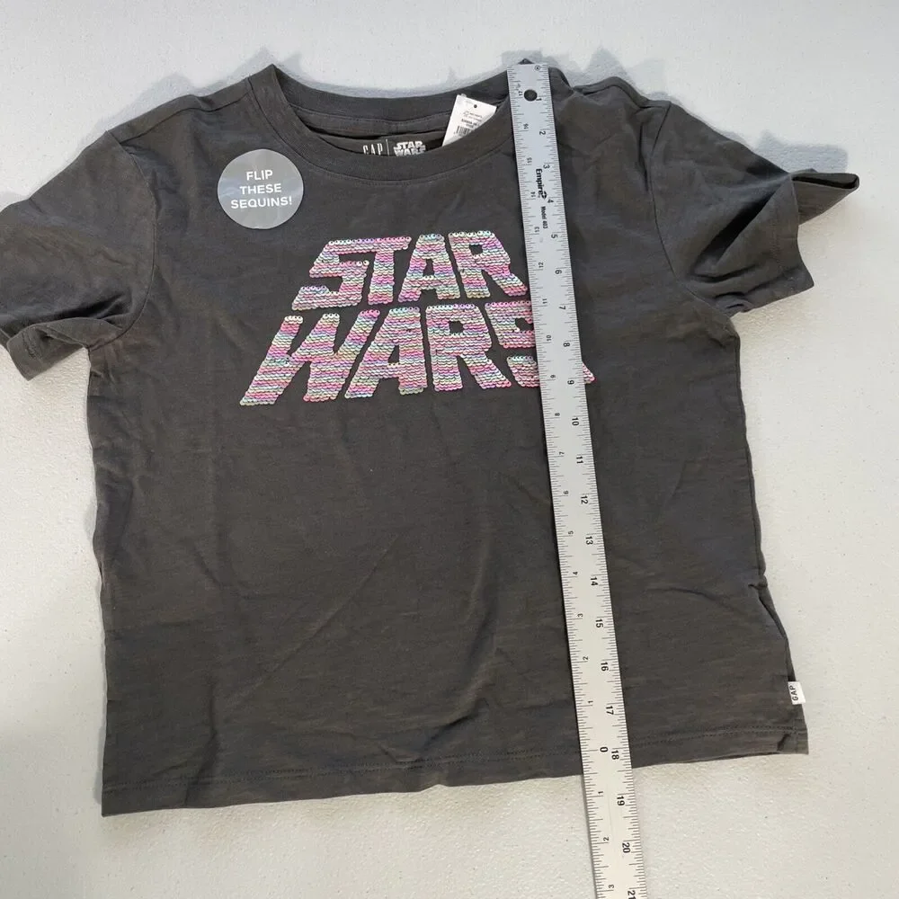 GAP Star Wars Girls 10 Sequined Spell Out T-Shirt Short Sleeve Tee Soft Black